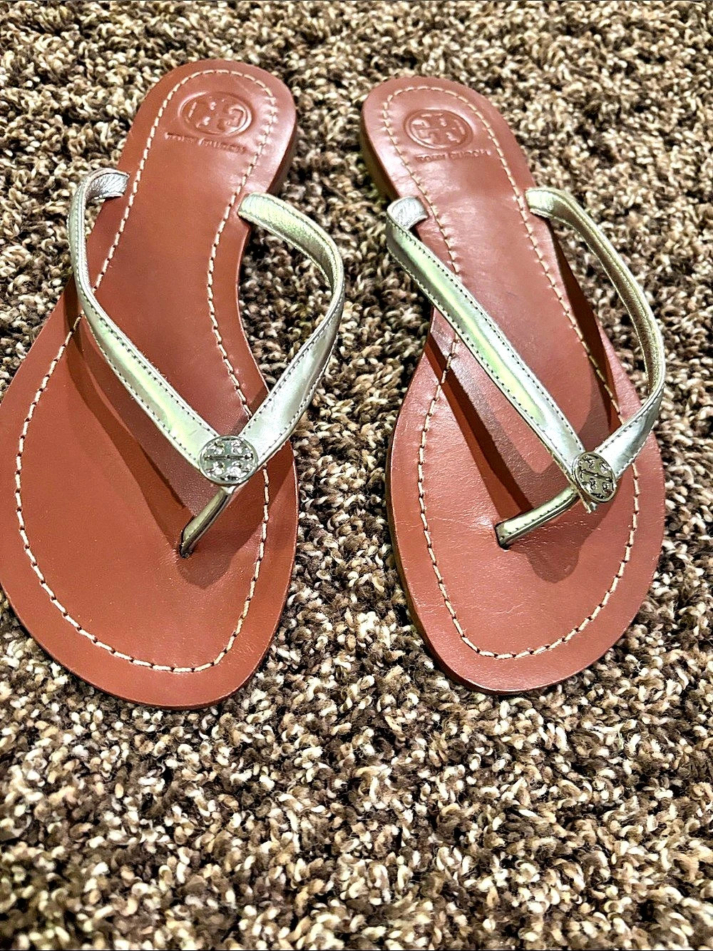 Tory Burch Miller Metal Thong Sandal Sandals Brown & Silver